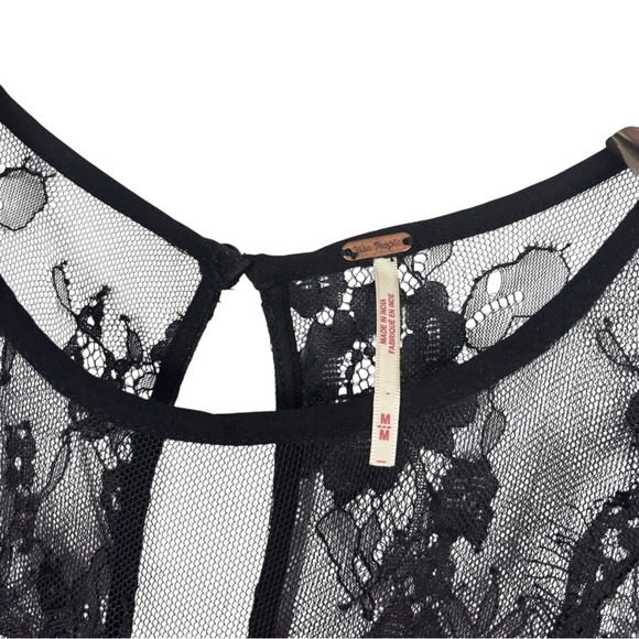 FREE PEOPLE MARLIE BLACK SHEER LACE LONG SLEEVE WHIMSIGOTH VELVET MINI DRESS - Picture 13 of 15